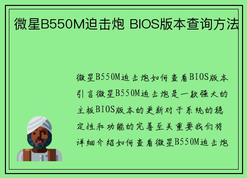 微星B550M迫击炮 BIOS版本查询方法