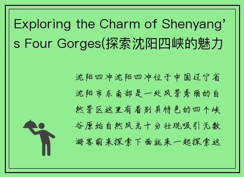 Exploring the Charm of Shenyang's Four Gorges(探索沈阳四峡的魅力：旅游攻略)